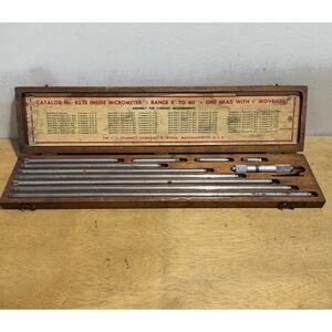 Starrett 823E Inside Micrometer Set 4-40 Inch Machinist Tool with Wood Case USA